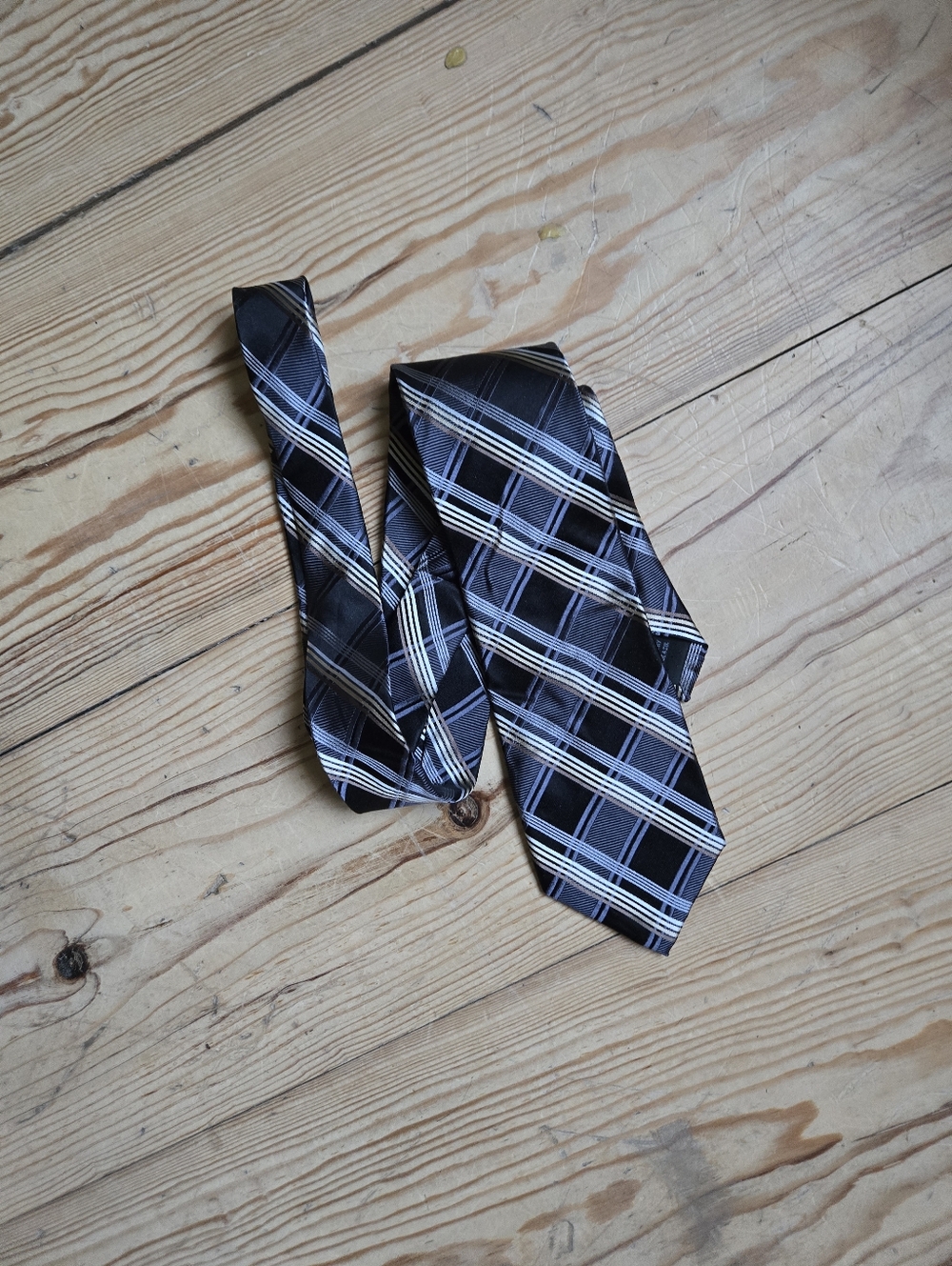 Joseph & Feiss Black Plaid Silk Tie Classic Mens Necktie